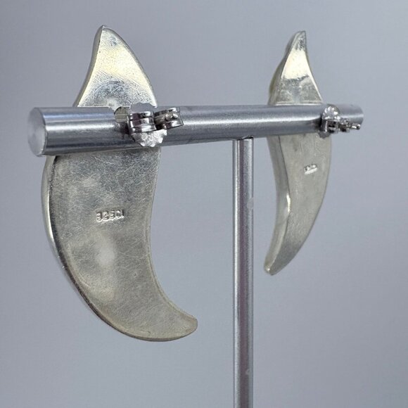 Two Tone Sterling Silver 925 Modernist Wave Design Dangle Earrings 1.75" Length - Picture 4 of 8